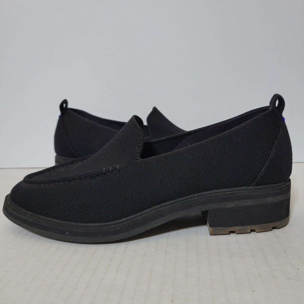 Rothy's The Lug Loafer Black Knit Slip On Shoes Women's Sz 9.5 Washable Academia